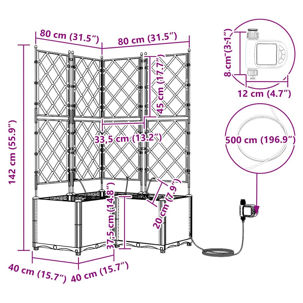 Vaso da giardino 3 pz Marrone 80 x 80 x 142 cm PP