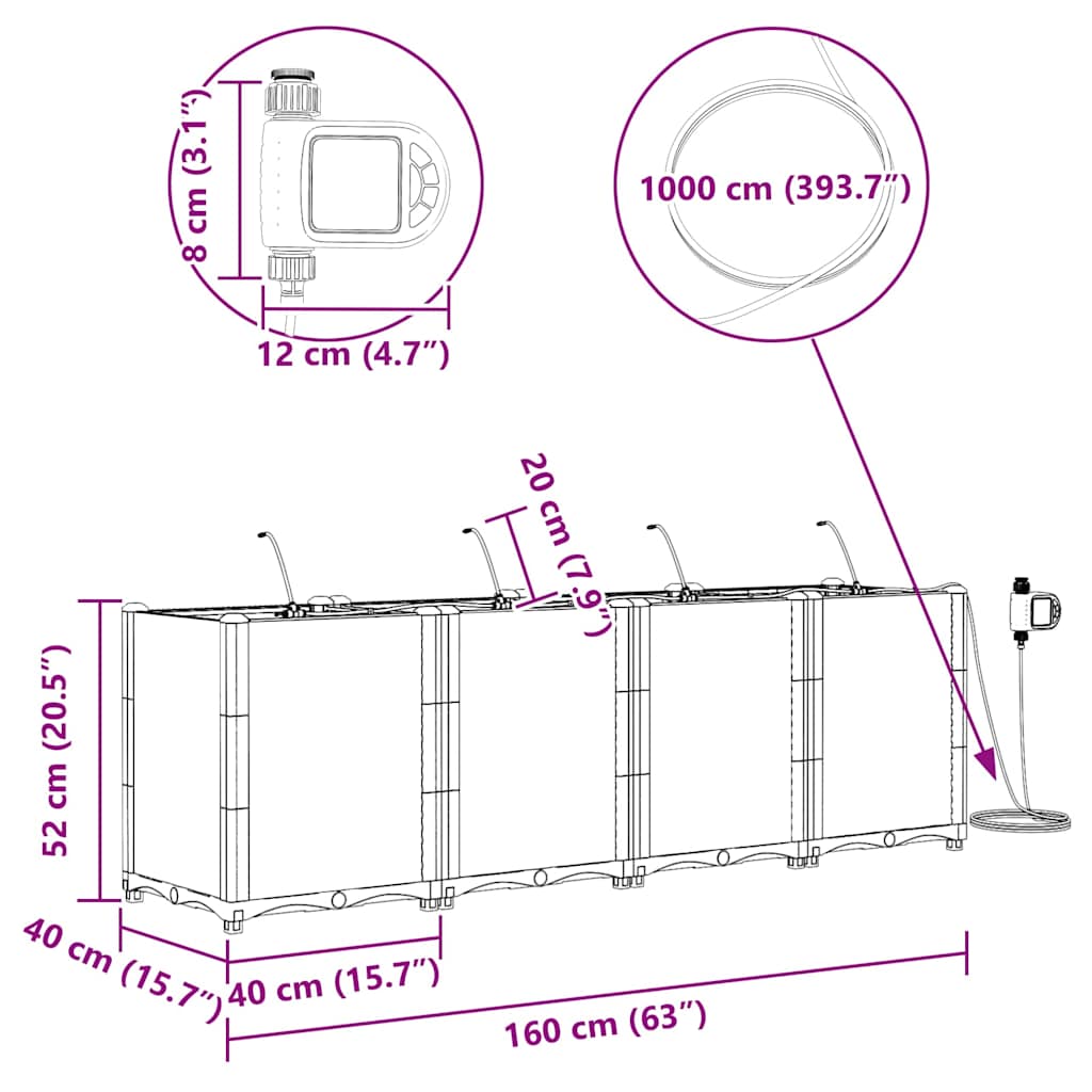 Vaso da giardino 4 pz Marrone 160 x 40 x 52 cm PP