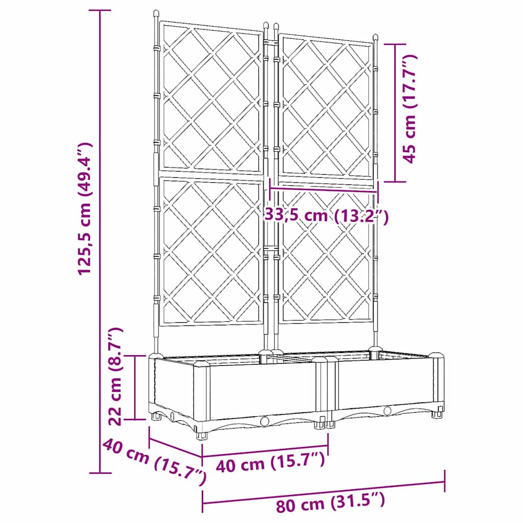 Vaso da giardino 2 pz Nero 80 x 40 x 125,5 cm PP