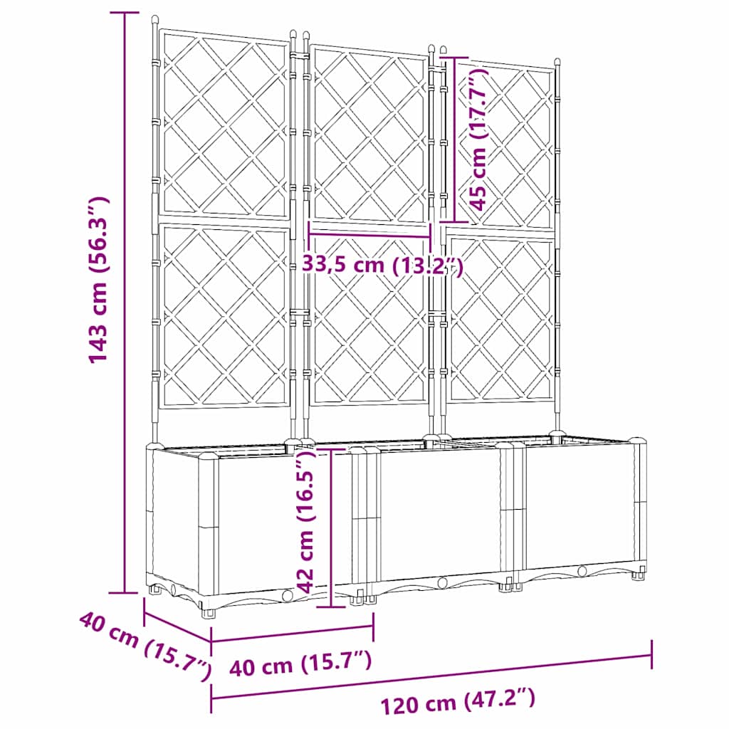 Vaso da giardino 3 pz Nero 120 x 40 x 143 cm PP