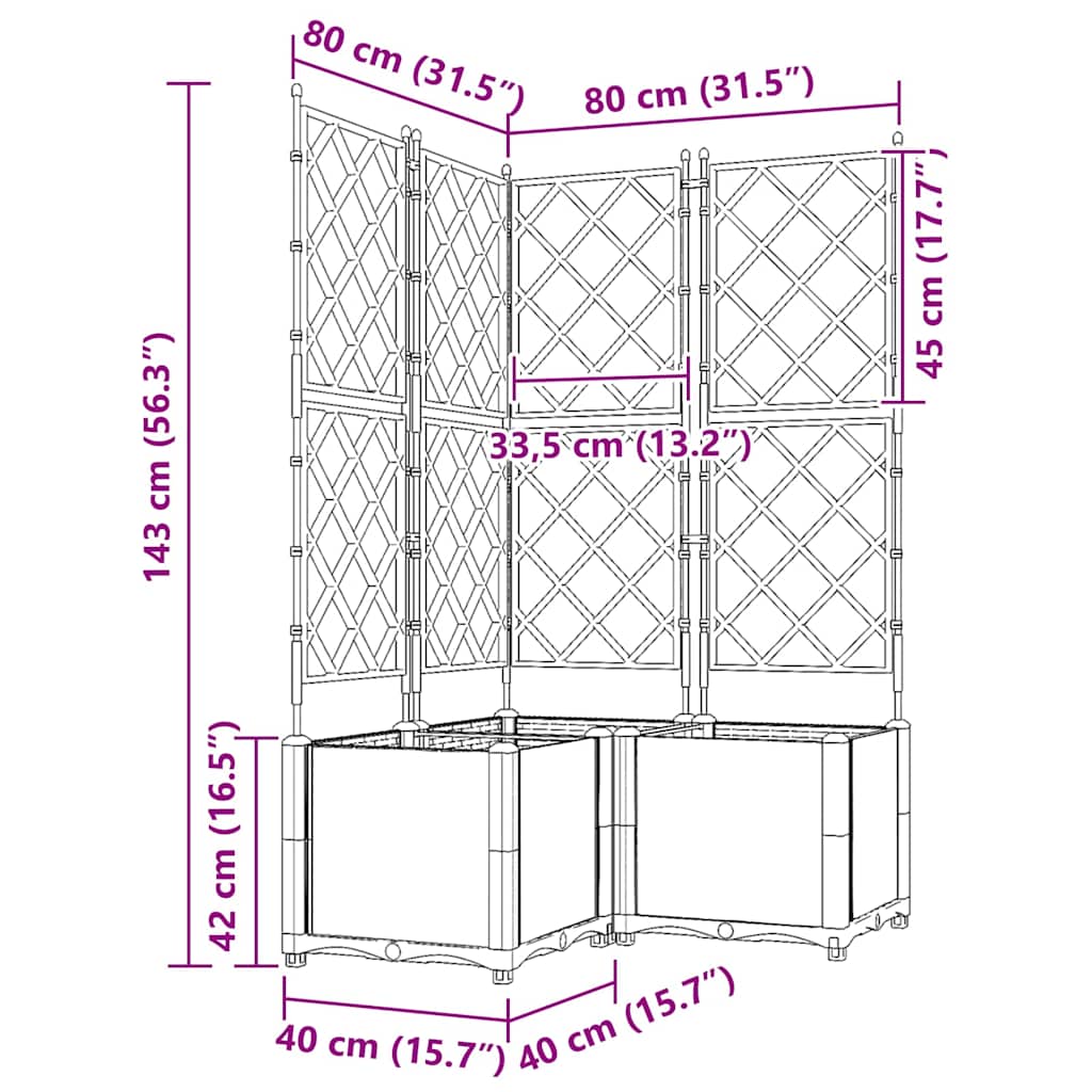 Vaso da giardino 3 pz Nero 80 x 80 x 143 cm PP