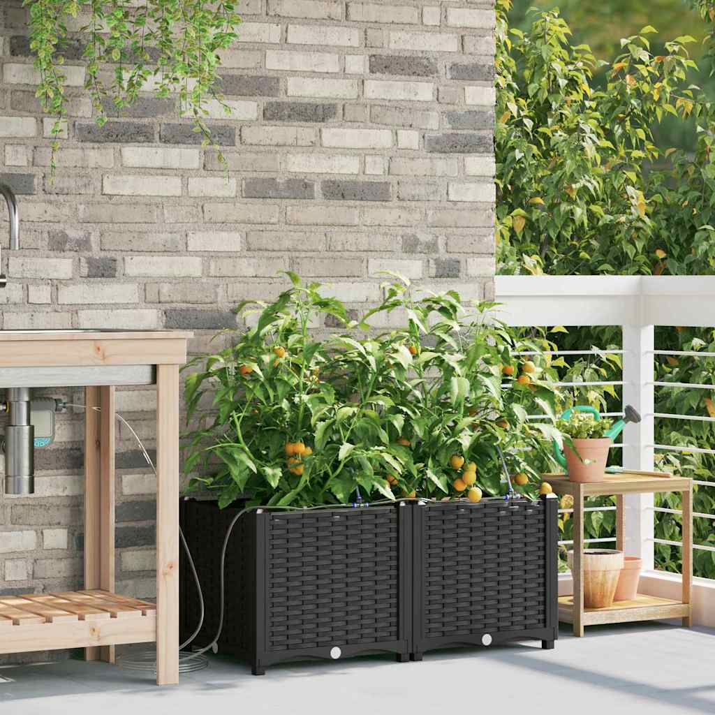 Vaso da giardino 2 pz Nero 80 x 40 x 37,5 cm PP
