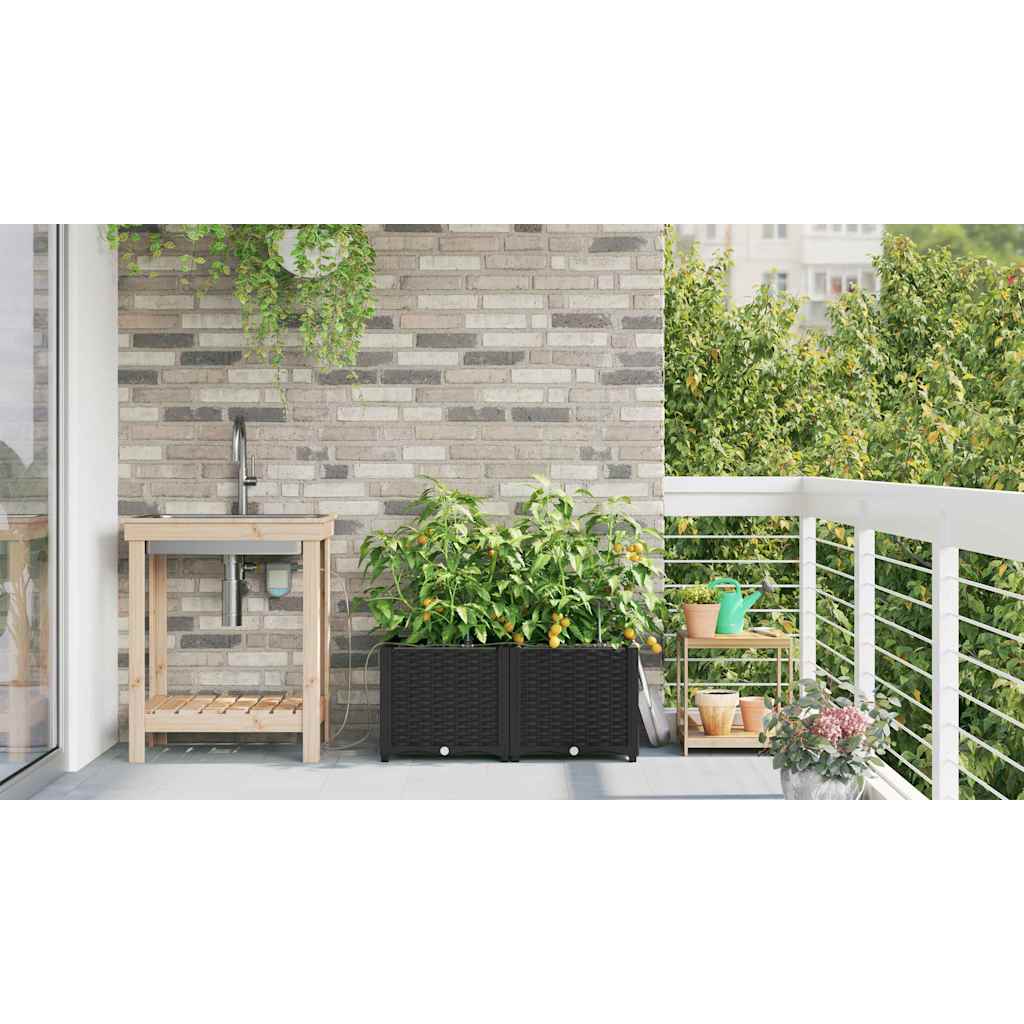 Vaso da giardino 2 pz Nero 80 x 40 x 37,5 cm PP