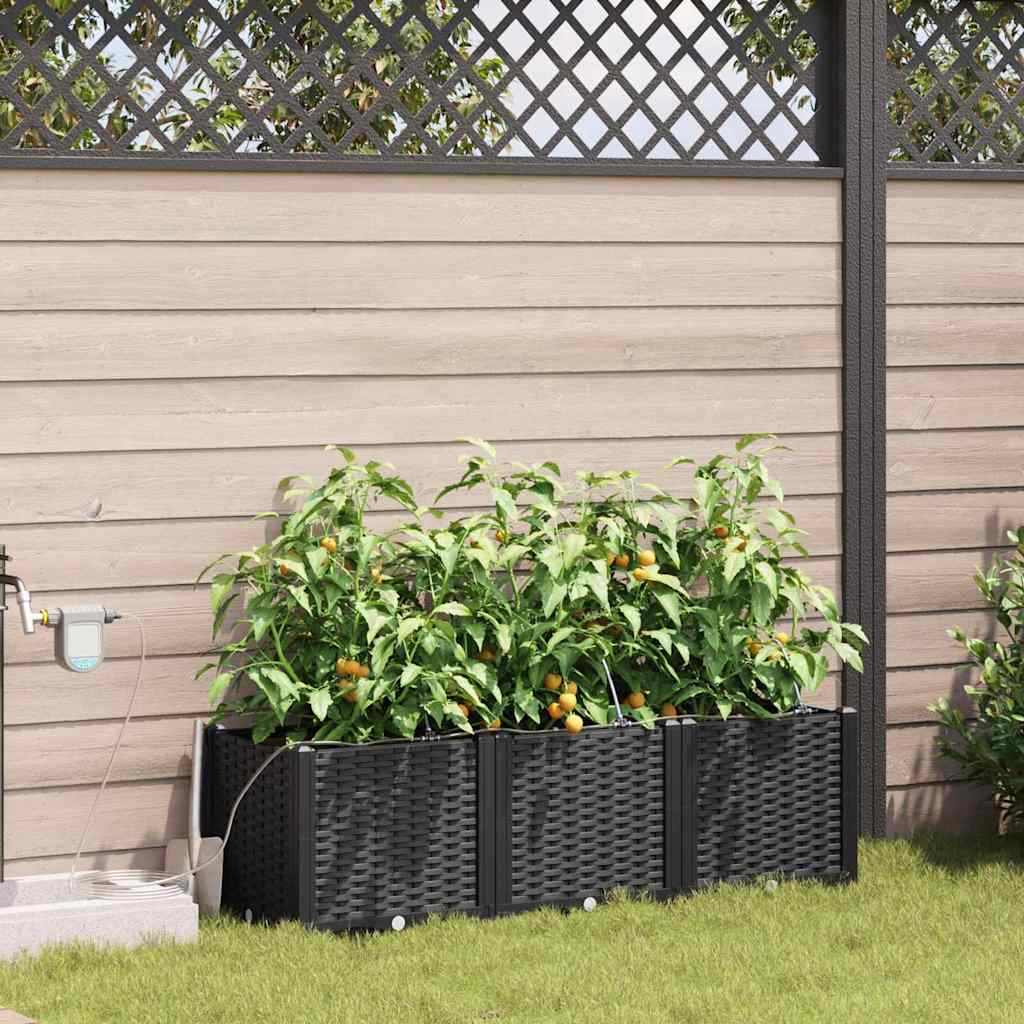 Vaso da giardino 3 pz Nero 120 x 40 x 37,5 cm PP