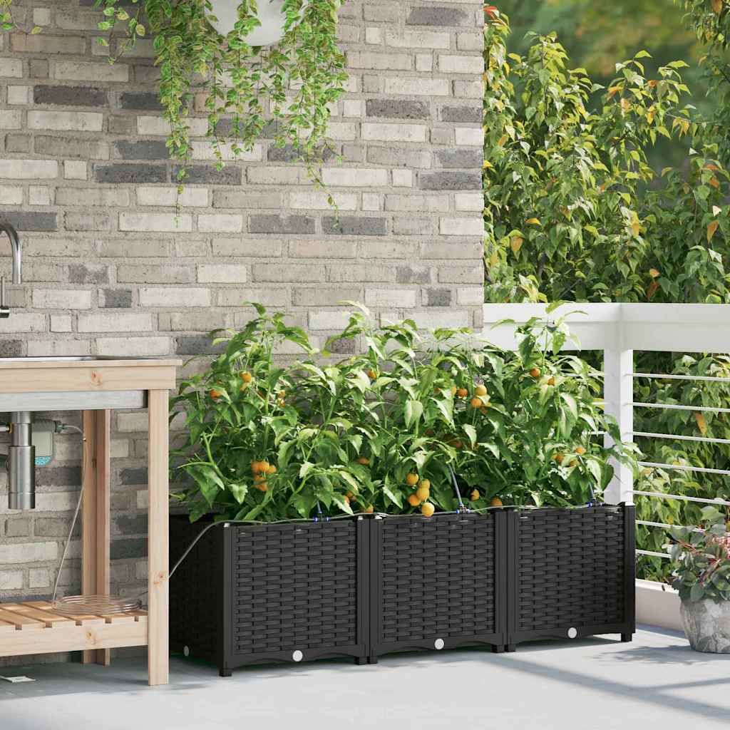 Vaso da giardino 3 pz Nero 120 x 40 x 37,5 cm PP