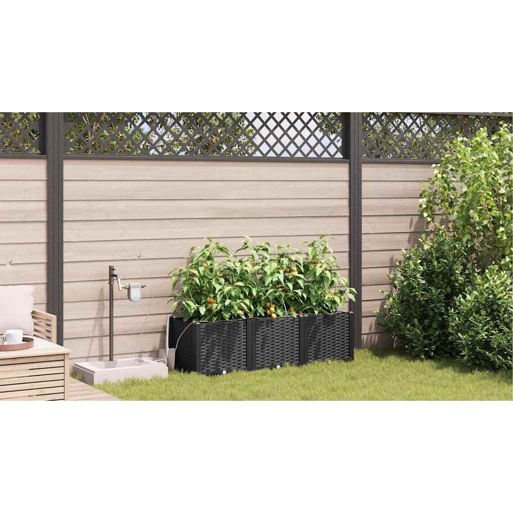 Vaso da giardino 3 pz Nero 120 x 40 x 37,5 cm PP