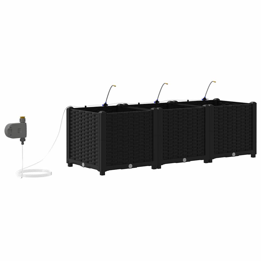 Vaso da giardino 3 pz Nero 120 x 40 x 37,5 cm PP