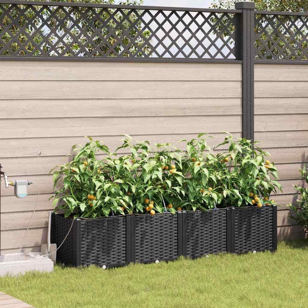 Vaso da giardino 4 pz Nero 160 x 40 x 37,5 cm PP