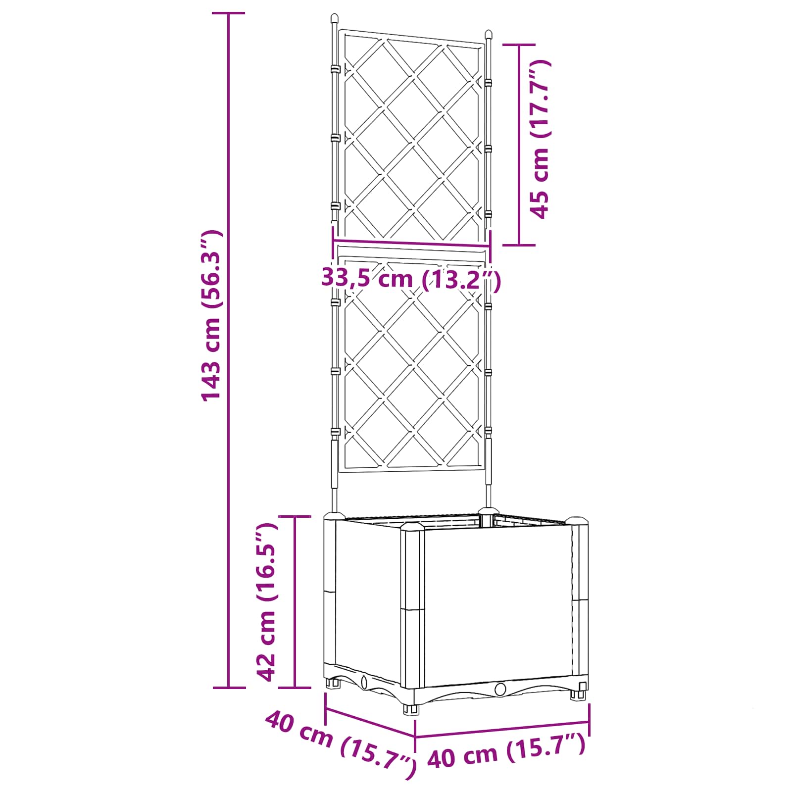 Vaso da giardino Grigio 40 x 40 x 143 cm PP
