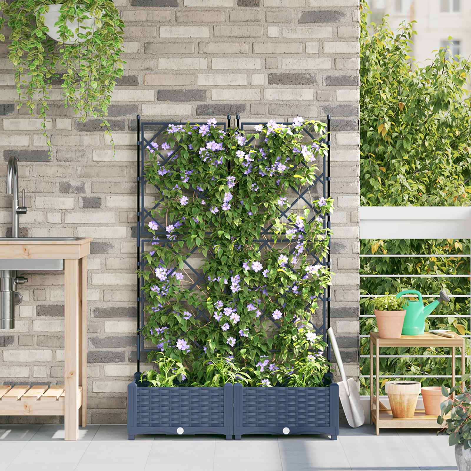 Vaso da giardino 2 pz Grigio 80 x 40 x 125,5 cm PP