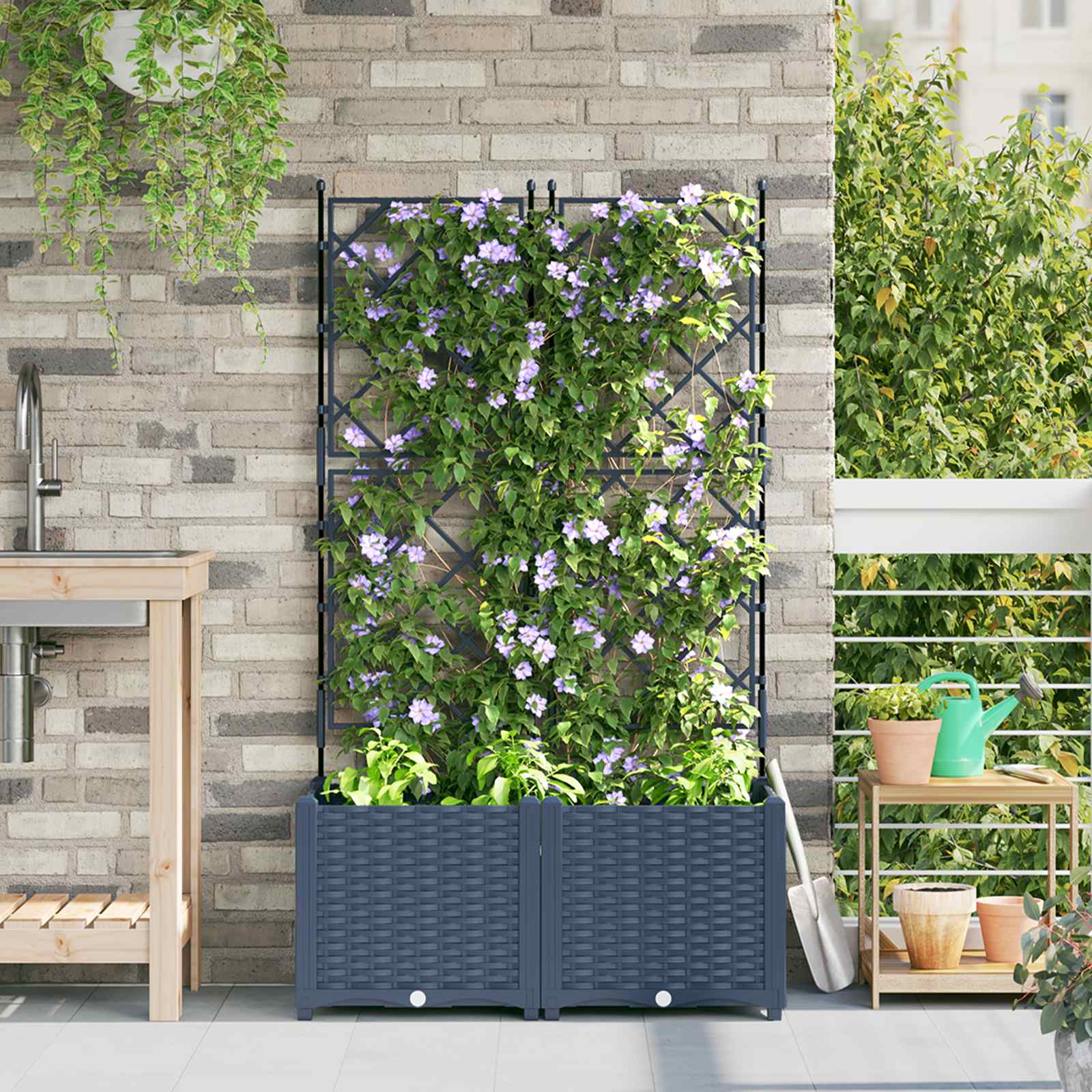 Vaso da giardino 2 pz Grigio 80 x 40 x 143 cm PP