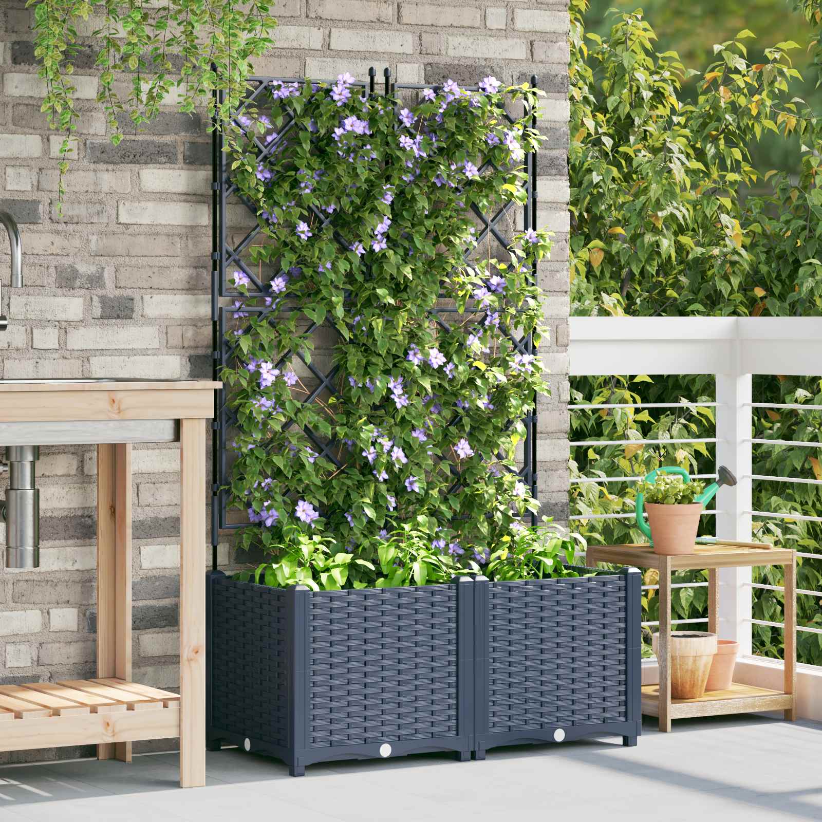 Vaso da giardino 2 pz Grigio 80 x 40 x 143 cm PP
