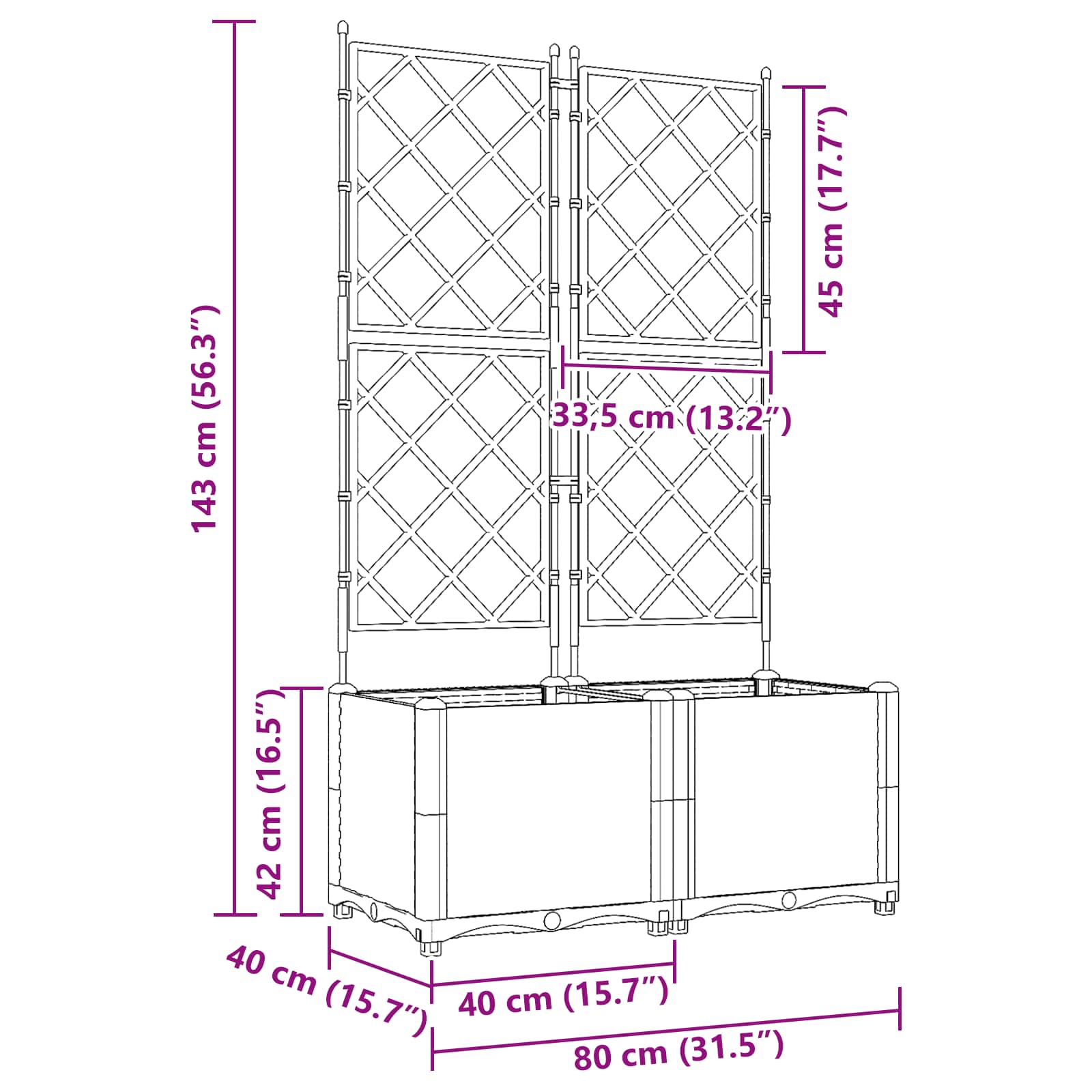 Vaso da giardino 2 pz Grigio 80 x 40 x 143 cm PP