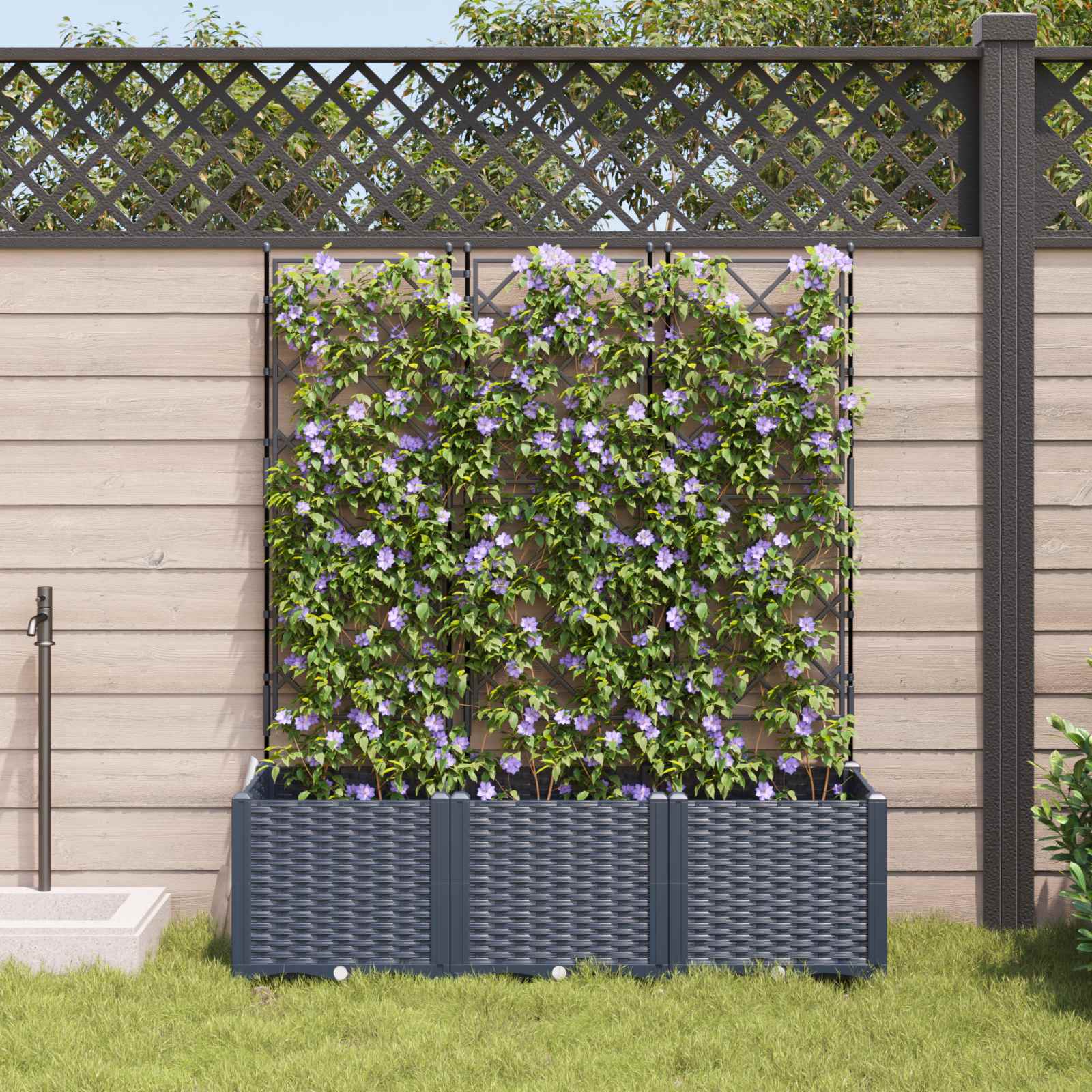 Vaso da giardino 3 pz Grigio 120 x 40 x 143 cm PP
