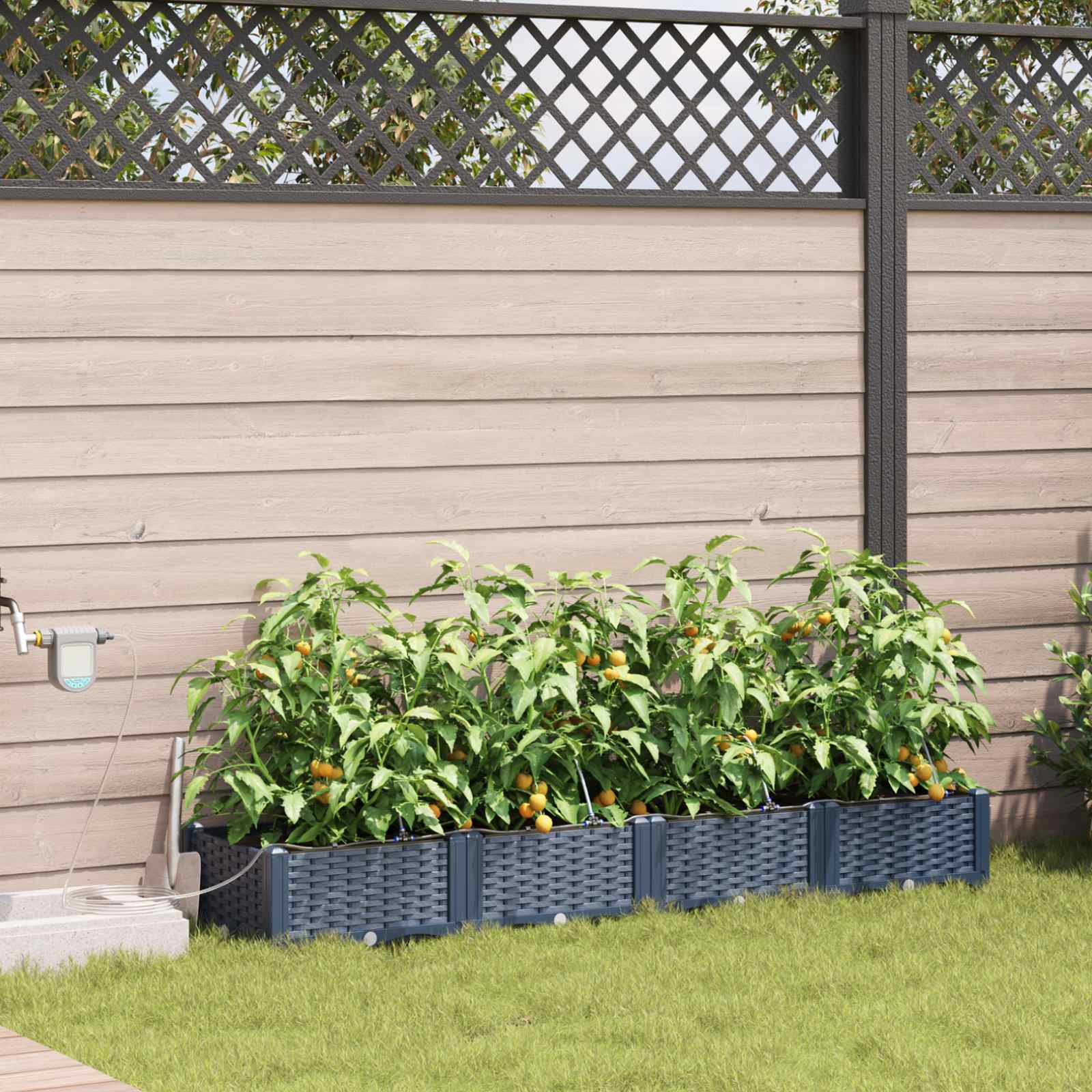 Vaso da giardino 4 pz Grigio 160 x 40 x 22 cm PP