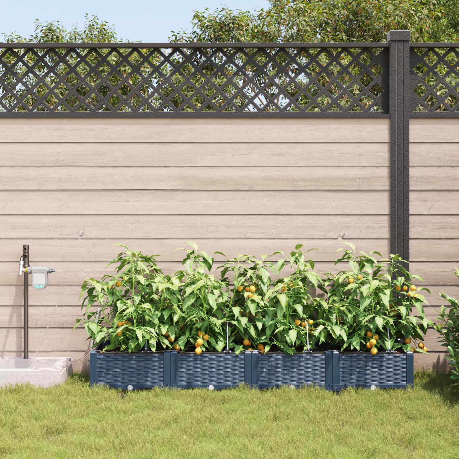 Vaso da giardino 4 pz Grigio 160 x 40 x 22 cm PP