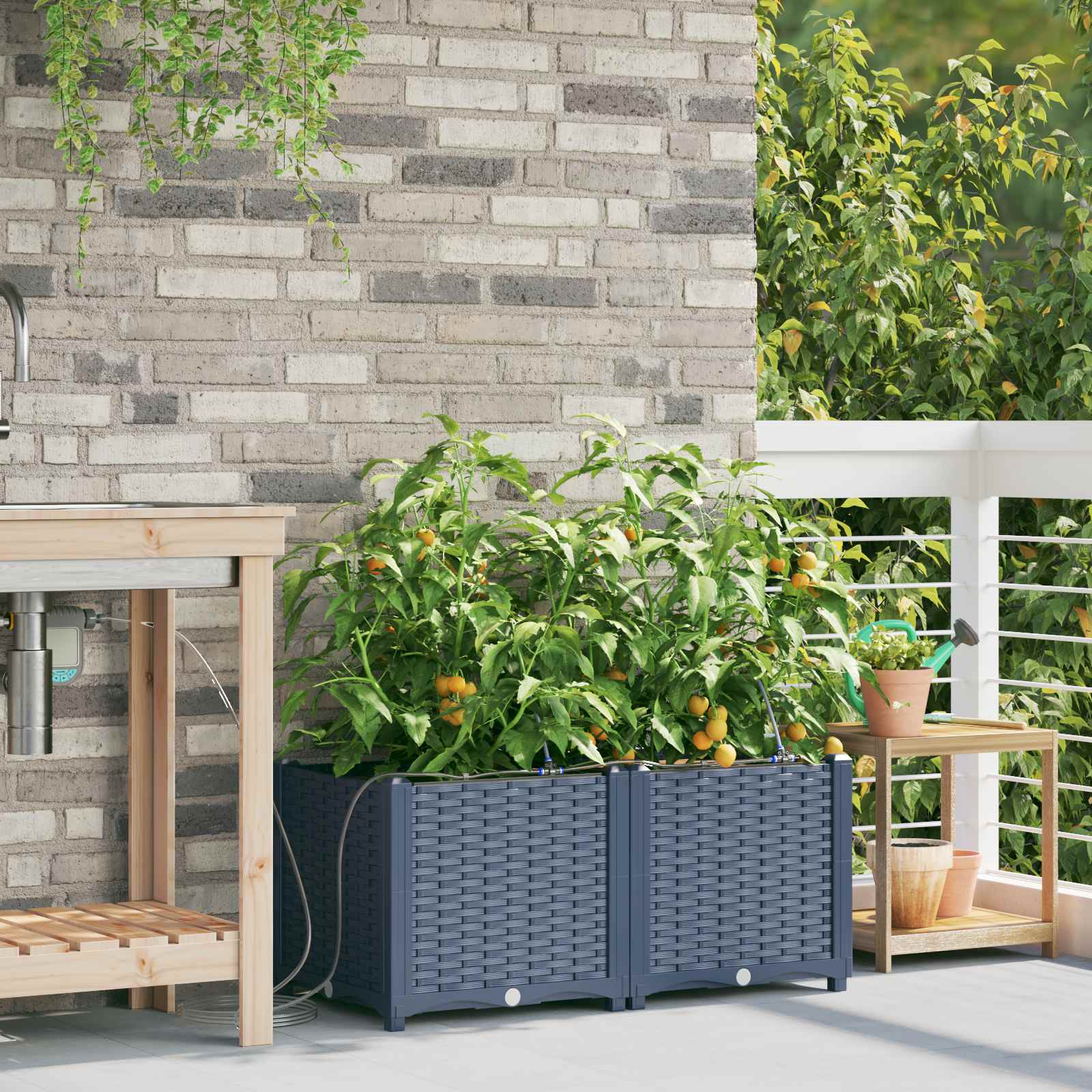 Vaso da giardino 2 pz Grigio 80 x 40 x 37,5 cm PP