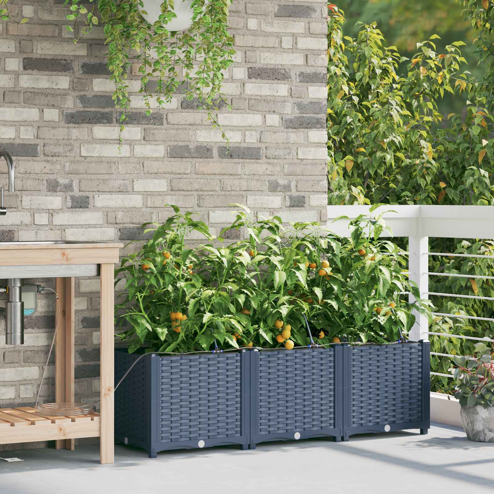 Vaso da giardino 3 pz Grigio 120 x 40 x 37,5 cm PP