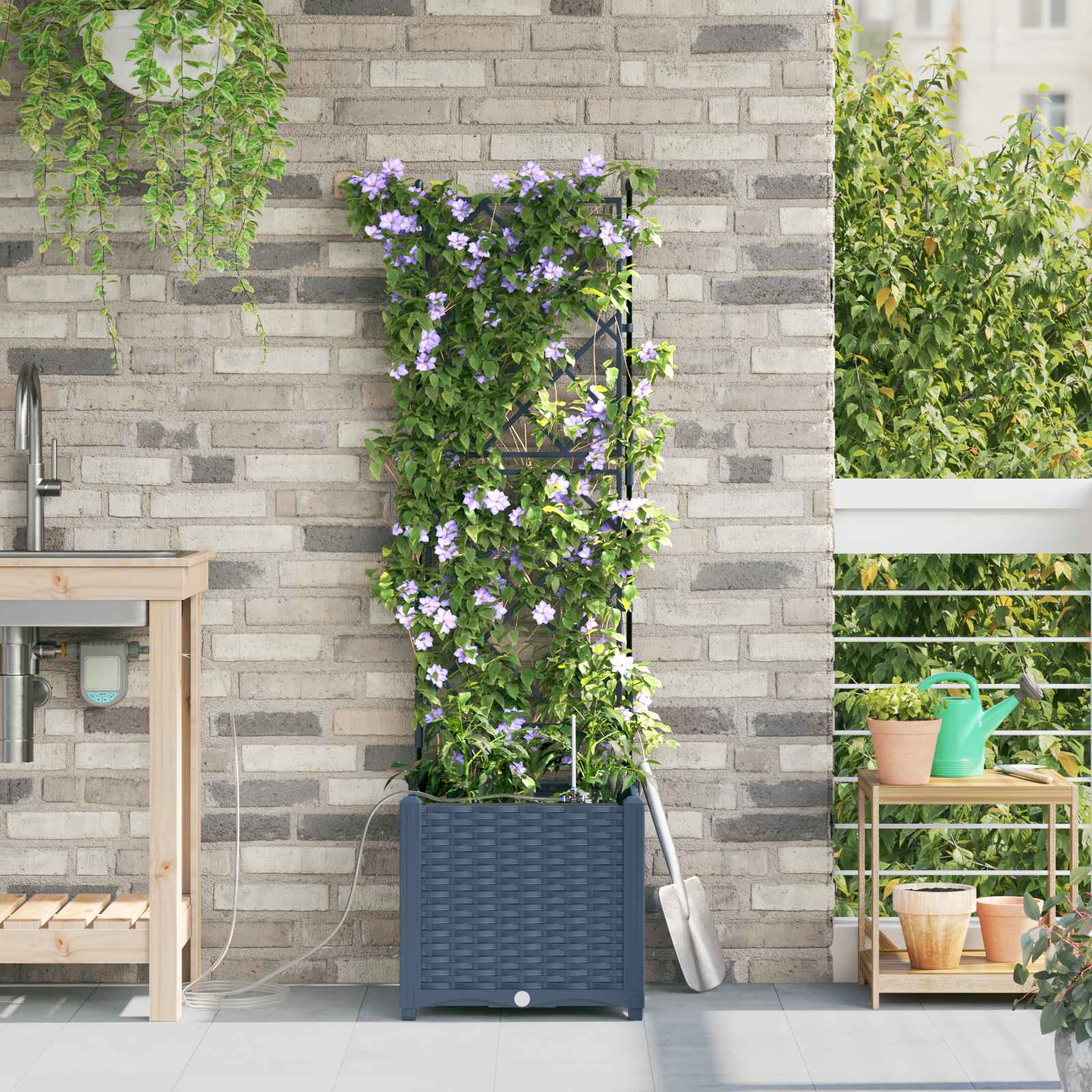 Vaso da giardino Grigio 40 x 40 x 142 cm PP