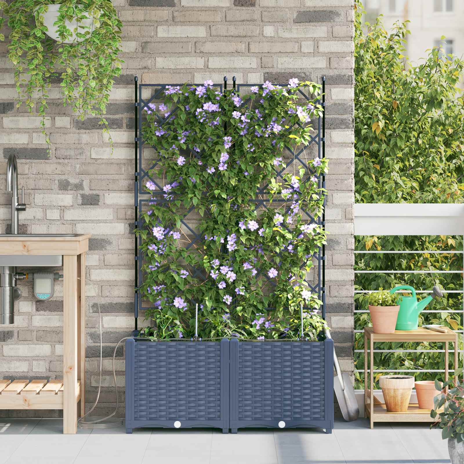Vaso da giardino 2 pz Grigio 80 x 40 x 142 cm PP