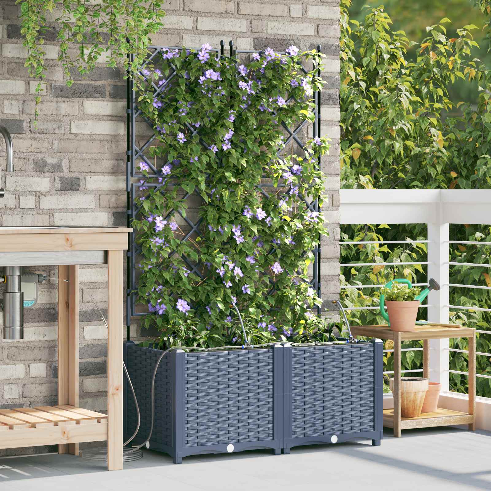 Vaso da giardino 2 pz Grigio 80 x 40 x 142 cm PP