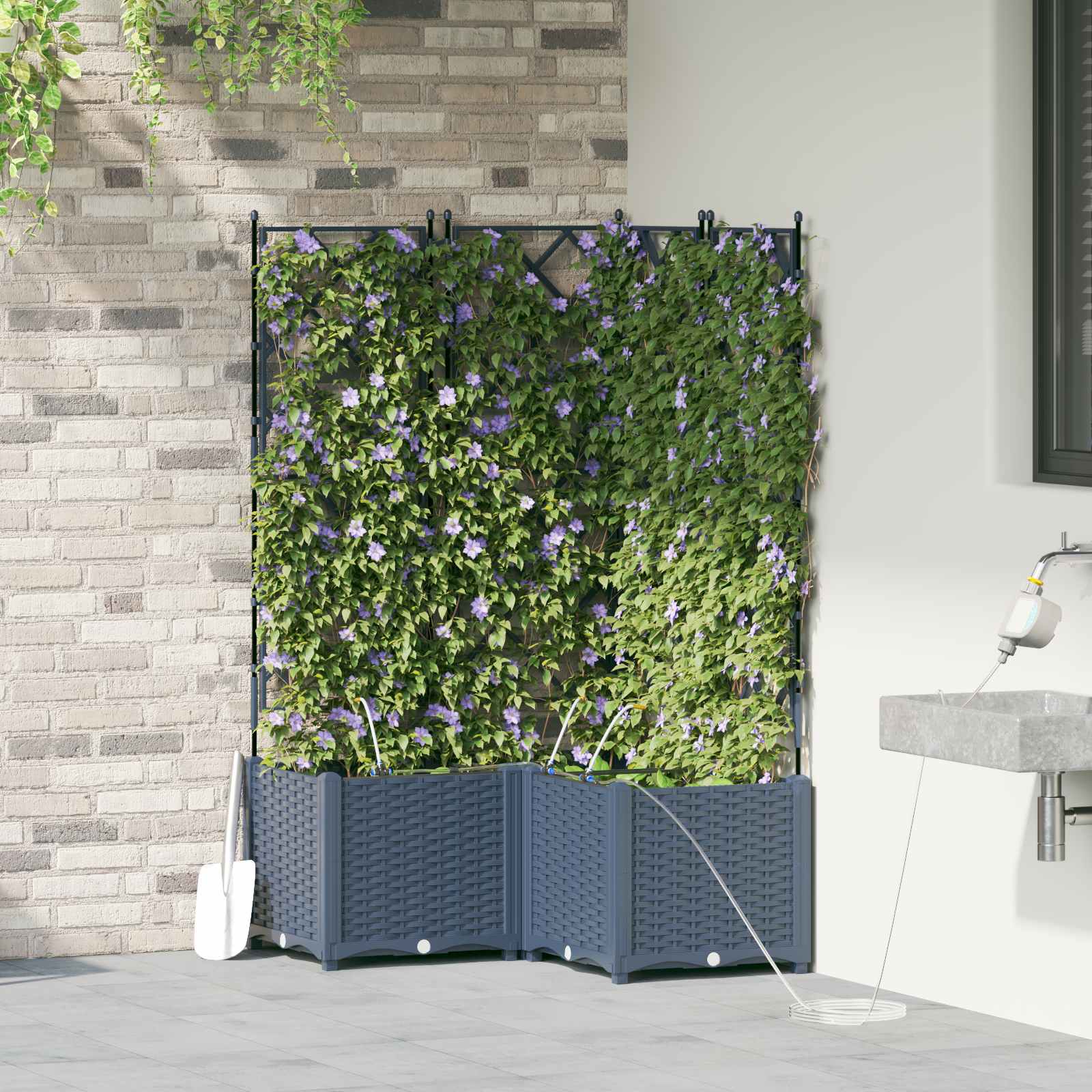 Vaso da giardino 3 pz Grigio 80 x 80 x 142 cm PP