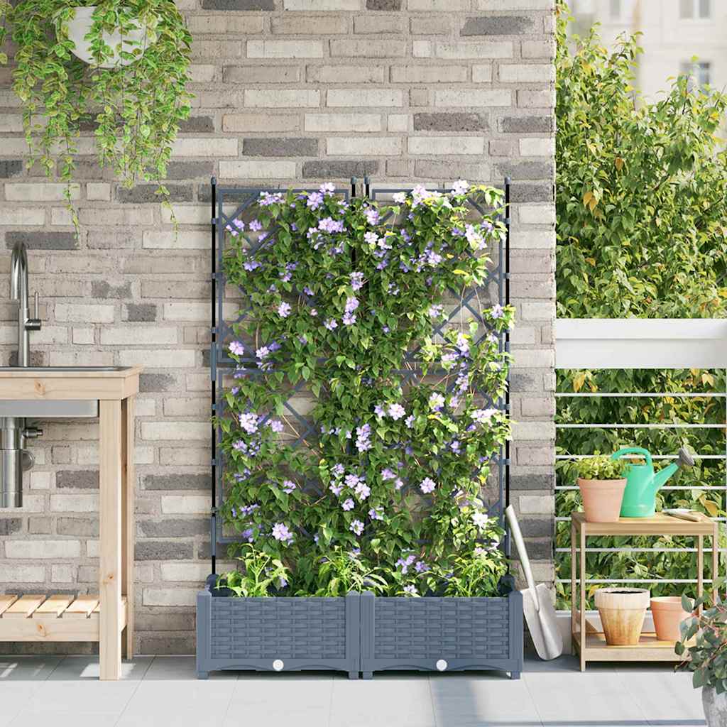 Vaso da giardino 2 pz Grigio Chiaro 80 x 40 x 125,5 cm PP