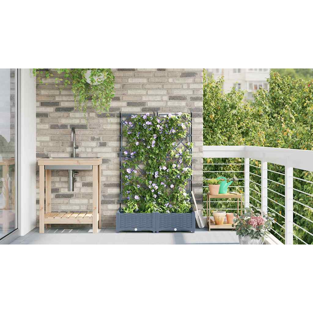 Vaso da giardino 2 pz Grigio Chiaro 80 x 40 x 125,5 cm PP