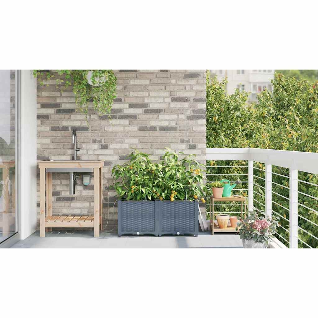 Vaso da giardino 2 pz Grigio Chiaro 80 x 40 x 37,5 cm PP