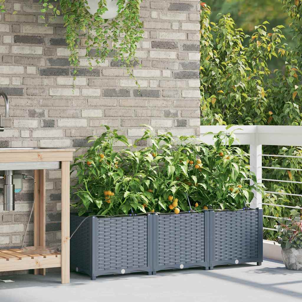 Vaso da giardino 3 pz Grigio Chiaro 120 x 40 x 37,5 cm PP