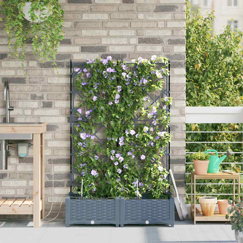 Vaso da giardino 2 pz Grigio Chiaro 80 x 40 x 126 cm PP