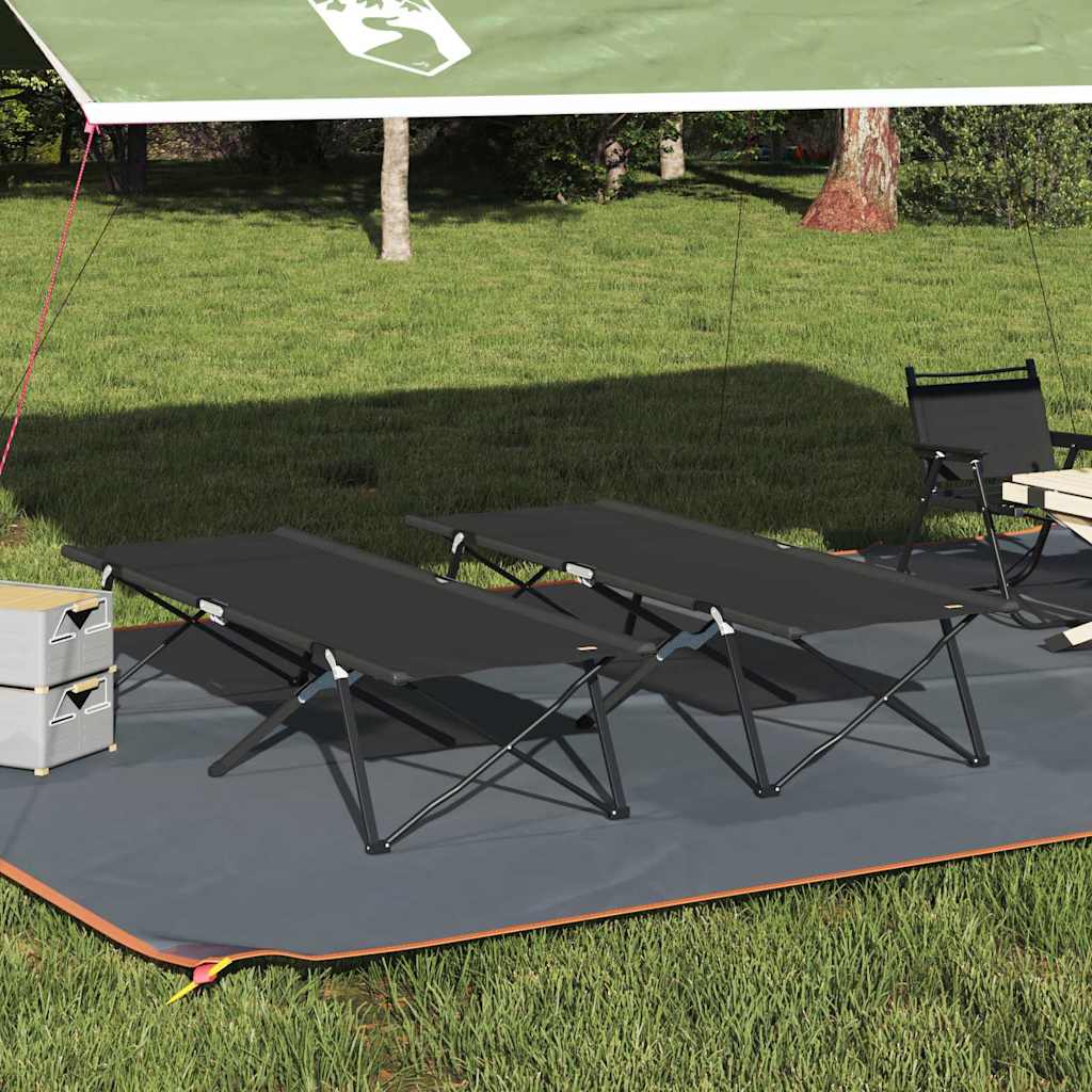 Letto da campeggio pieghevole 2 pz Nero 206 x 76 x 74 cm