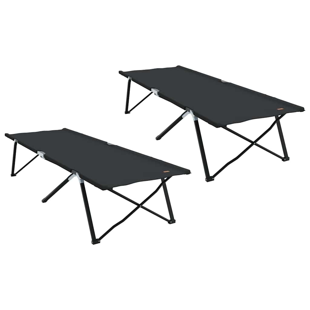 Letto da campeggio pieghevole 2 pz Nero 206 x 76 x 74 cm
