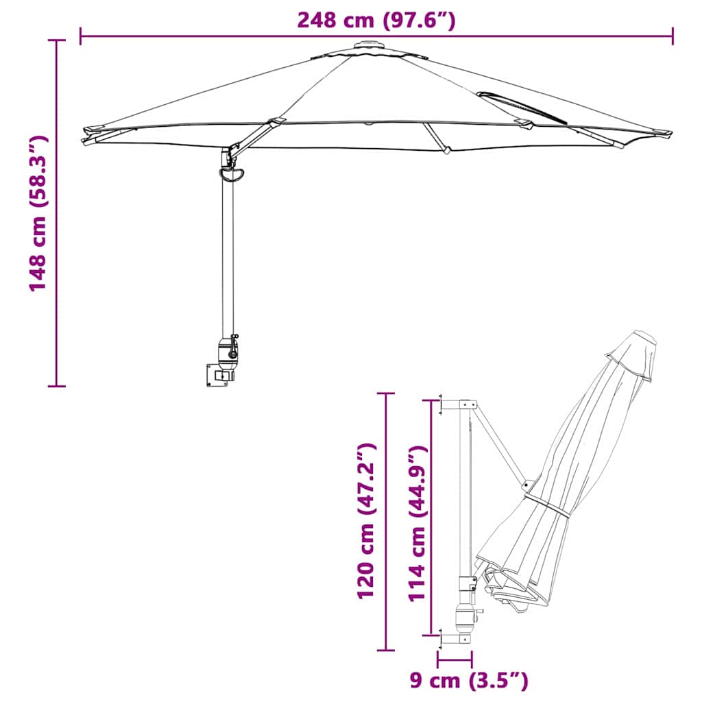 Ombrello da giardino 248 x 248 x 148 cm Poliestere e Acciaio