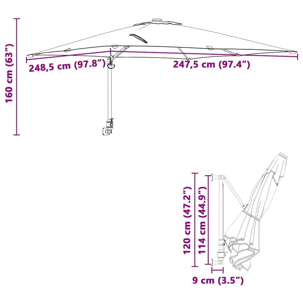 Ombrello da giardino Verde 248,5 x 247,5 x 160 cm