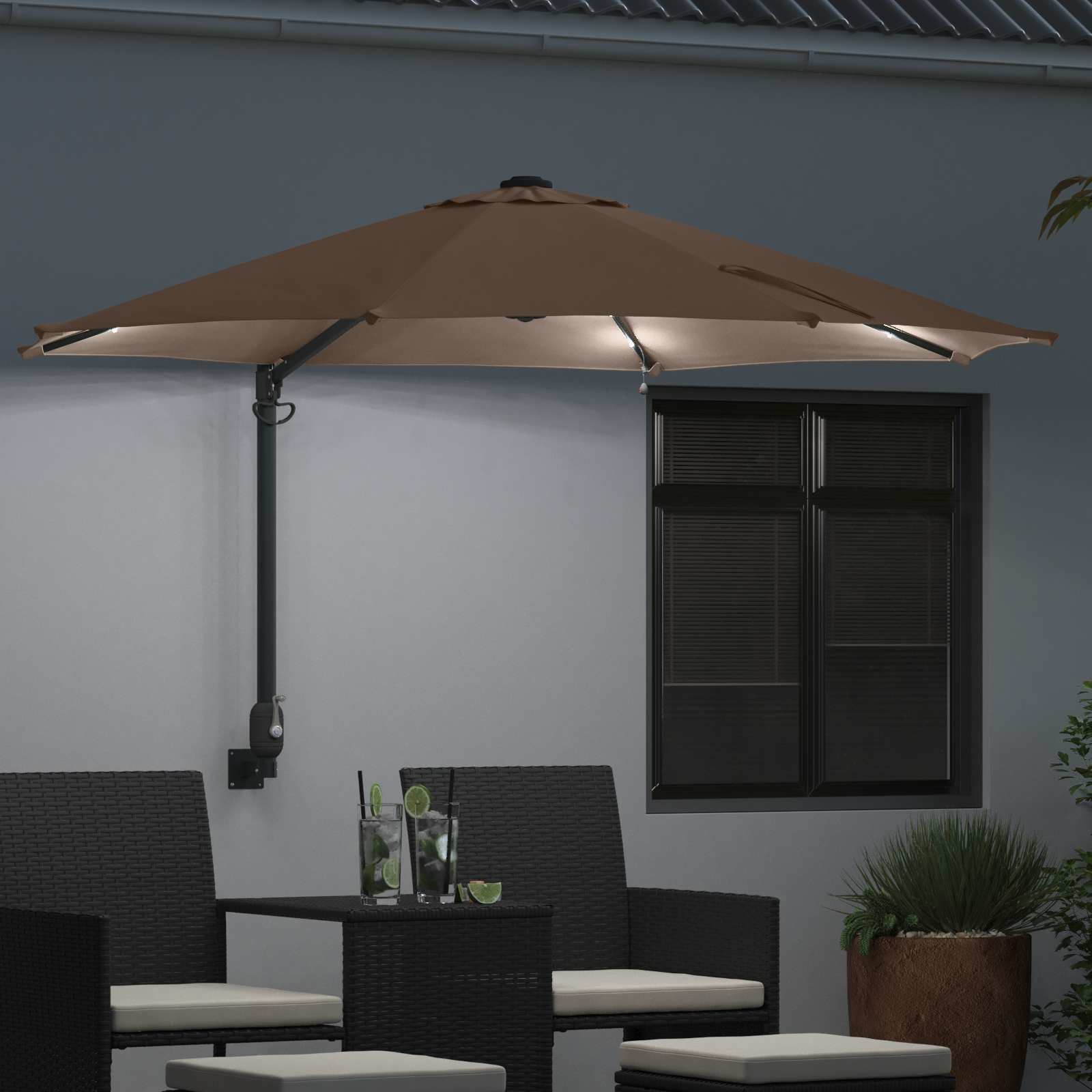 Ombrello da giardino 248 x 248 x 148 cm Poliestere e Acciaio