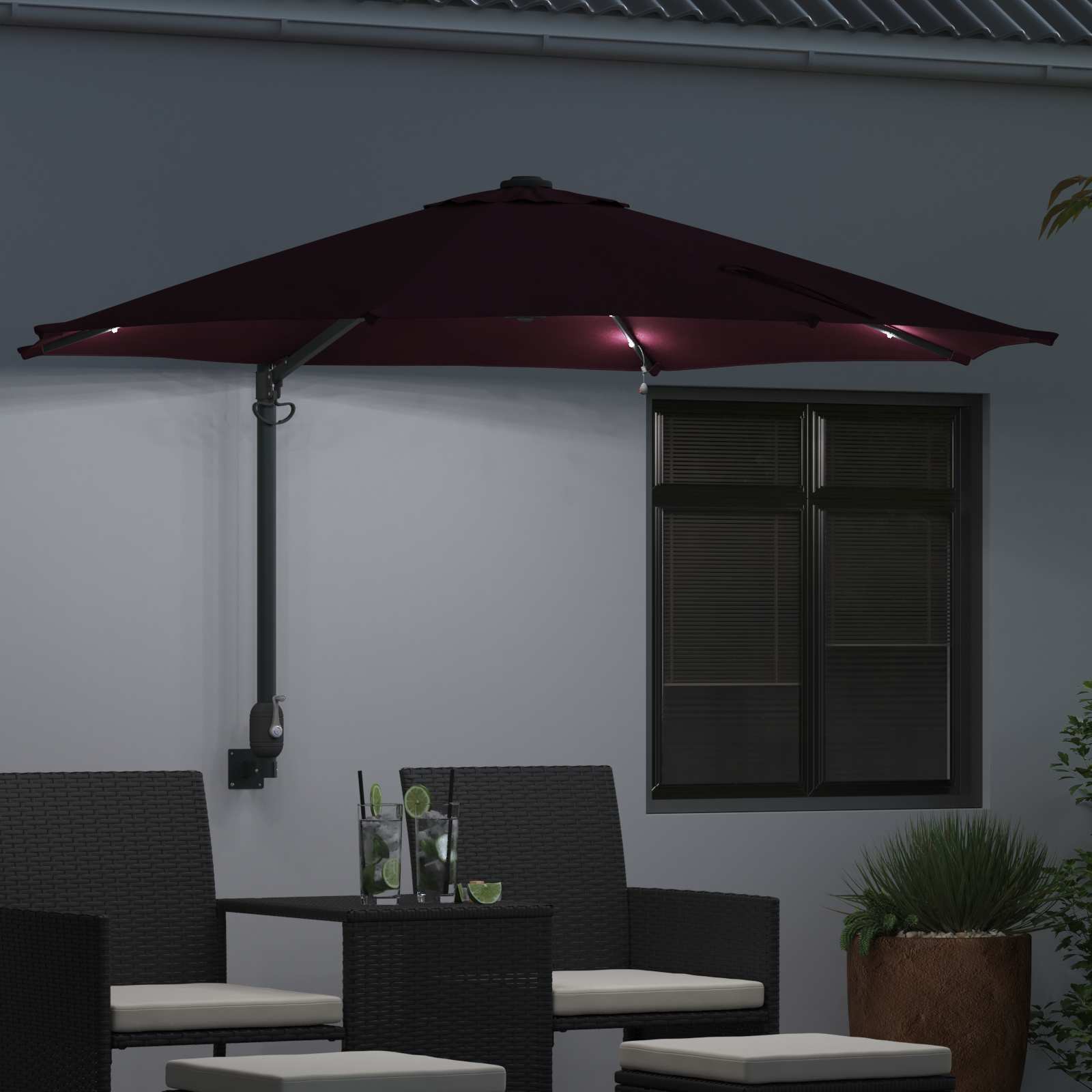 Ombrello da giardino 248 x 248 x 148 cm Poliestere e Acciaio