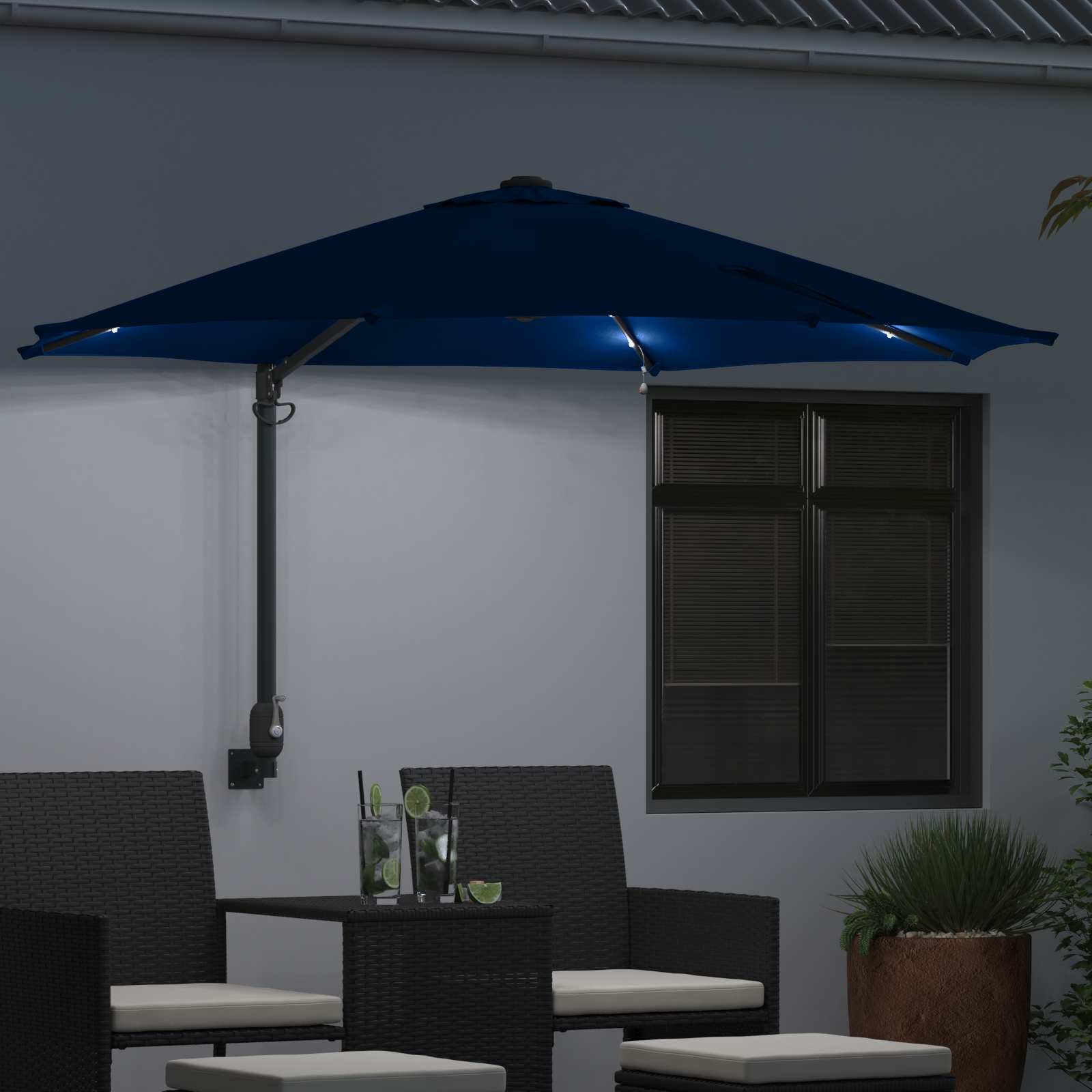 Ombrello da giardino 248 x 248 x 148 cm Poliestere e Acciaio