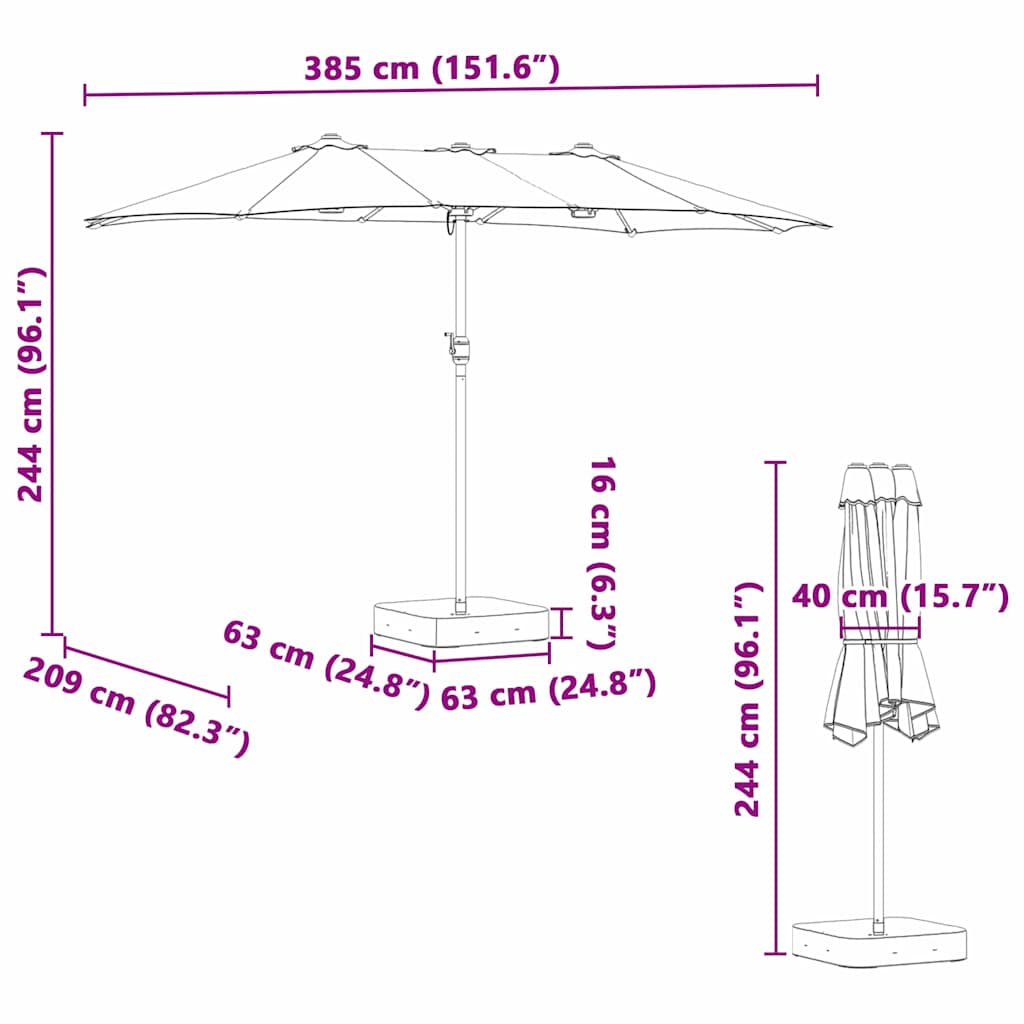 Ombrello da giardino 385 x 209 x 244 cm Poliestere e Acciaio