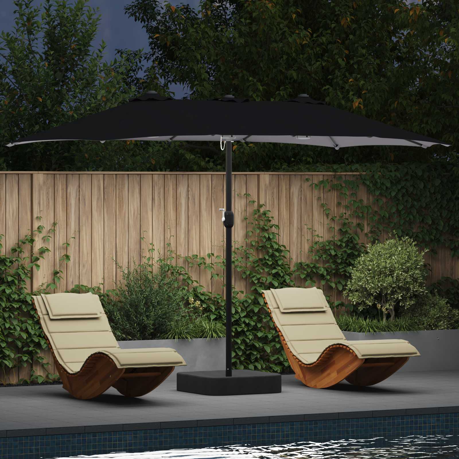 Ombrello da giardino Nero 385 x 209 x 244 cm Poliestere