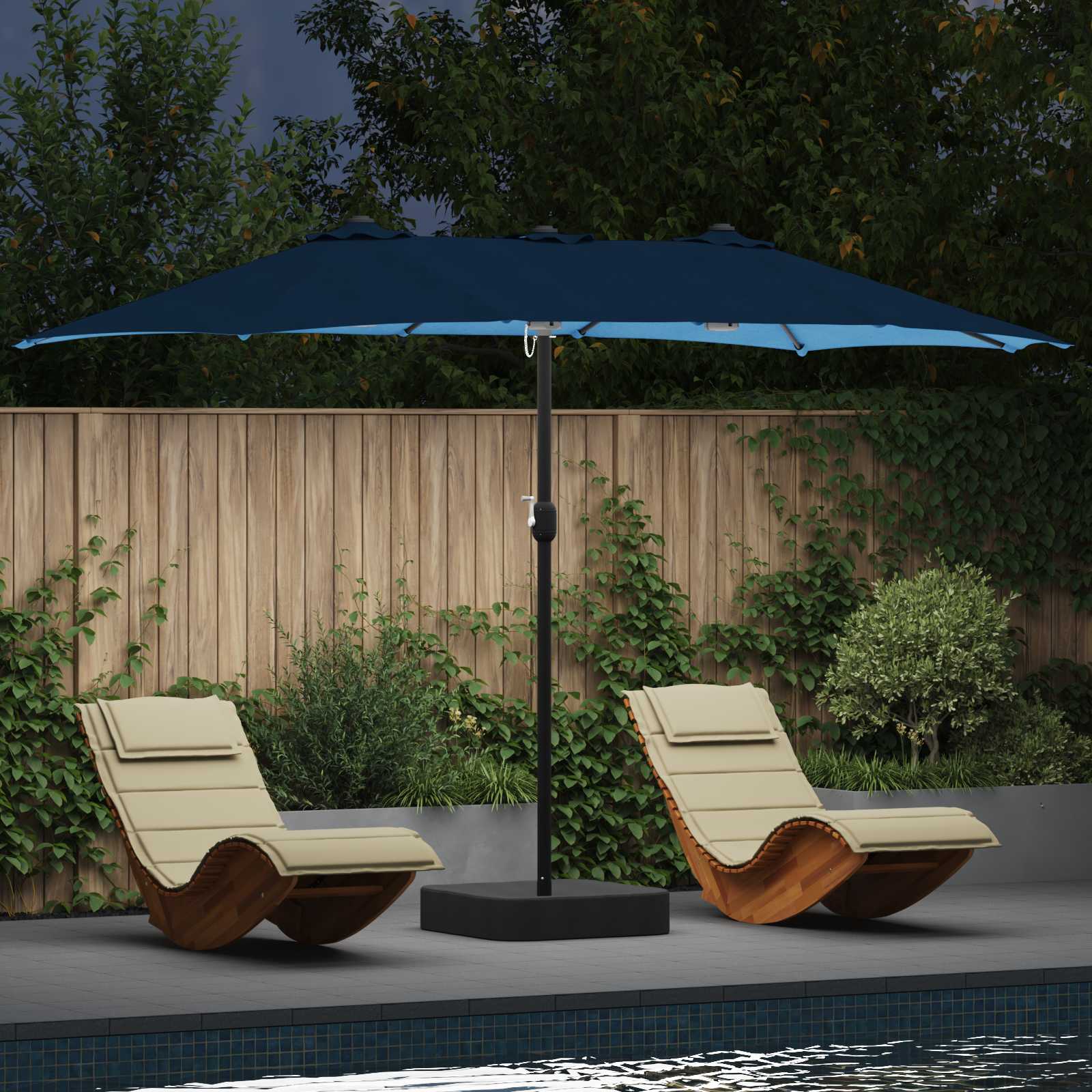 Ombrello da giardino 385 x 209 x 244 cm Poliestere Azzurro