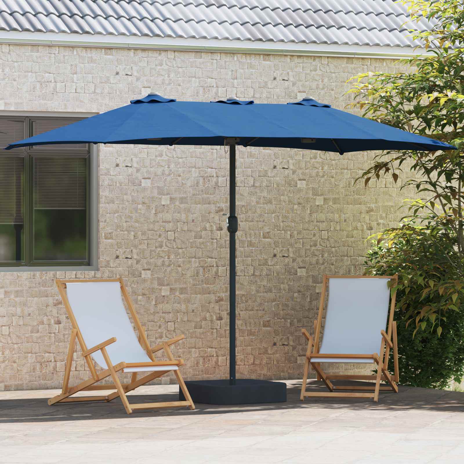 Ombrello da giardino 385 x 209 x 244 cm Poliestere Azzurro