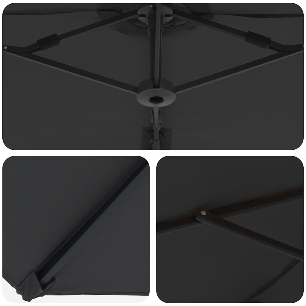 Ombrellone Nero 372 x 198 x 243 cm Poliestere e Alluminio