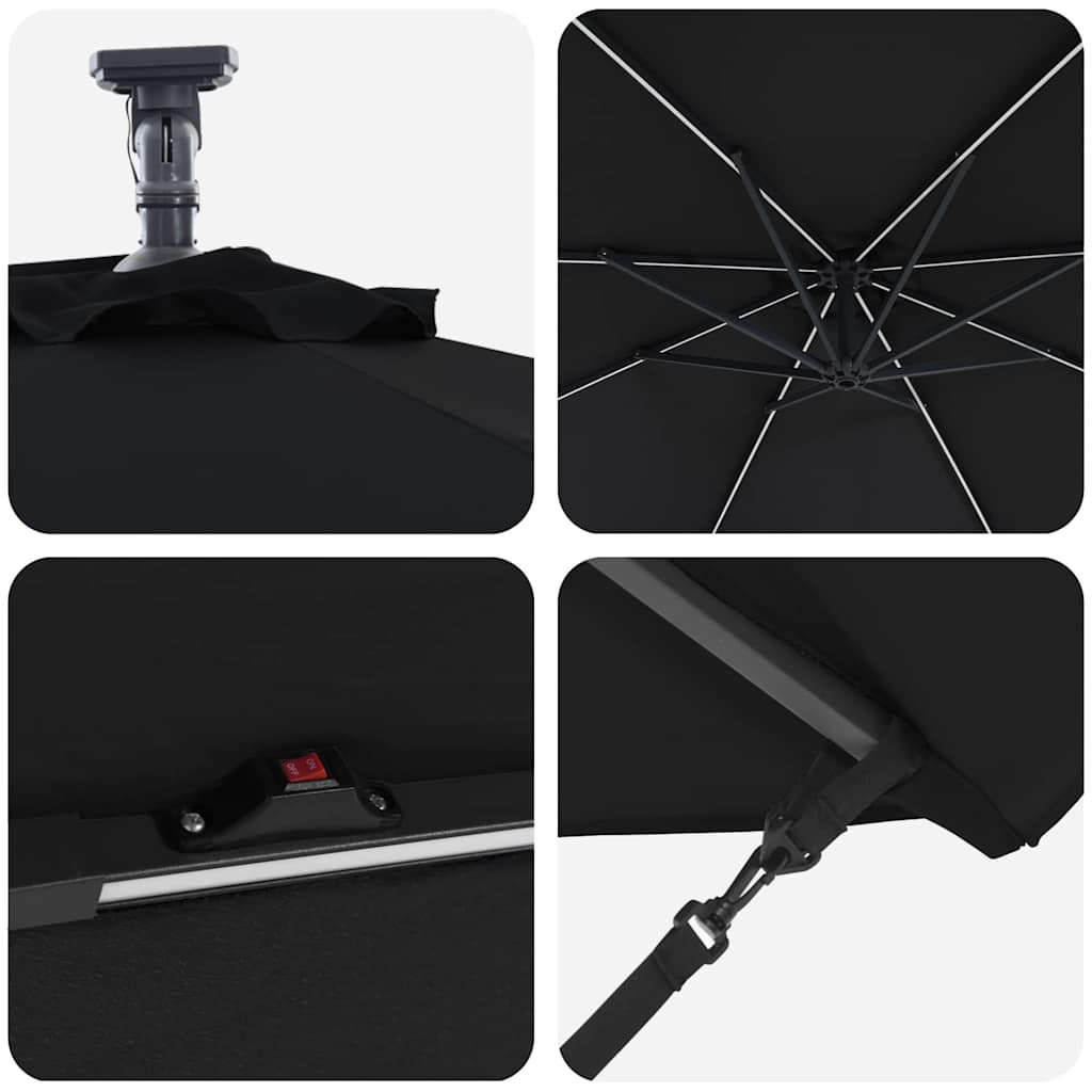 Ombrellone 294 x 294 x 248 cm Poliestere e Alluminio Nero