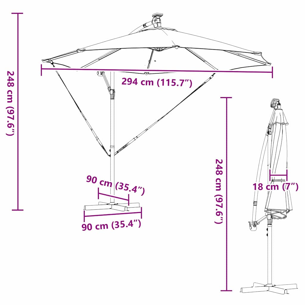 Ombrellone 294 x 294 x 248 cm Poliestere e Alluminio