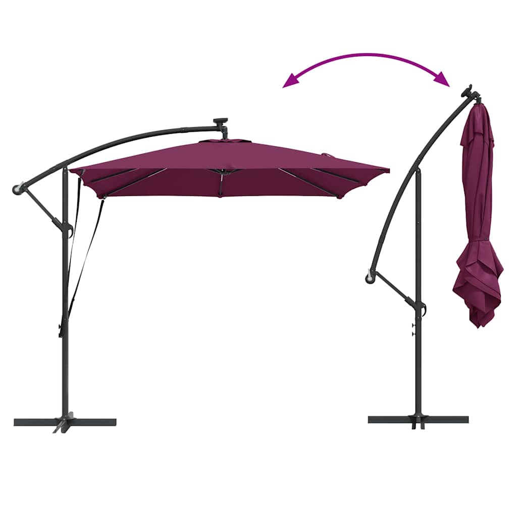Ombrellone con strisce LED Rosso Bordeaux 249 x 249 x 250 cm