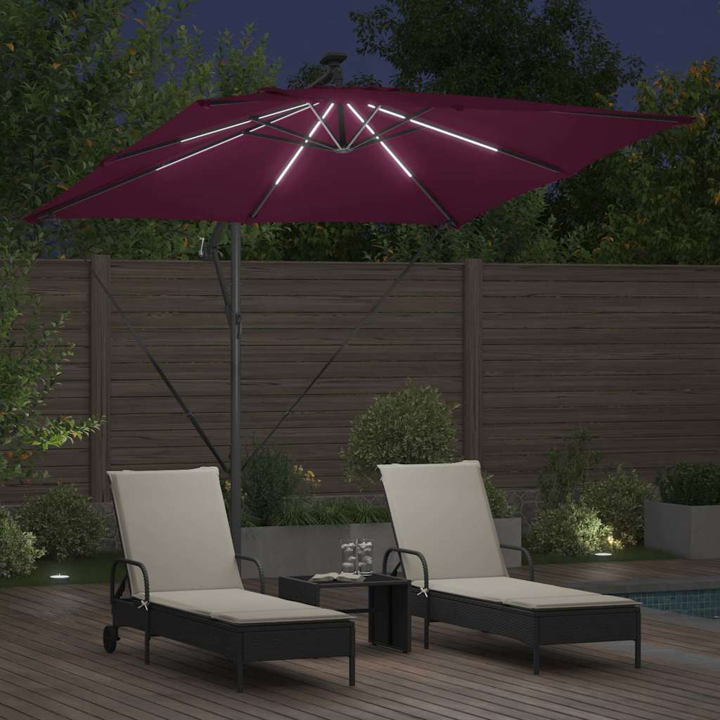 Ombrellone con strisce LED Rosso Bordeaux 249 x 249 x 250 cm