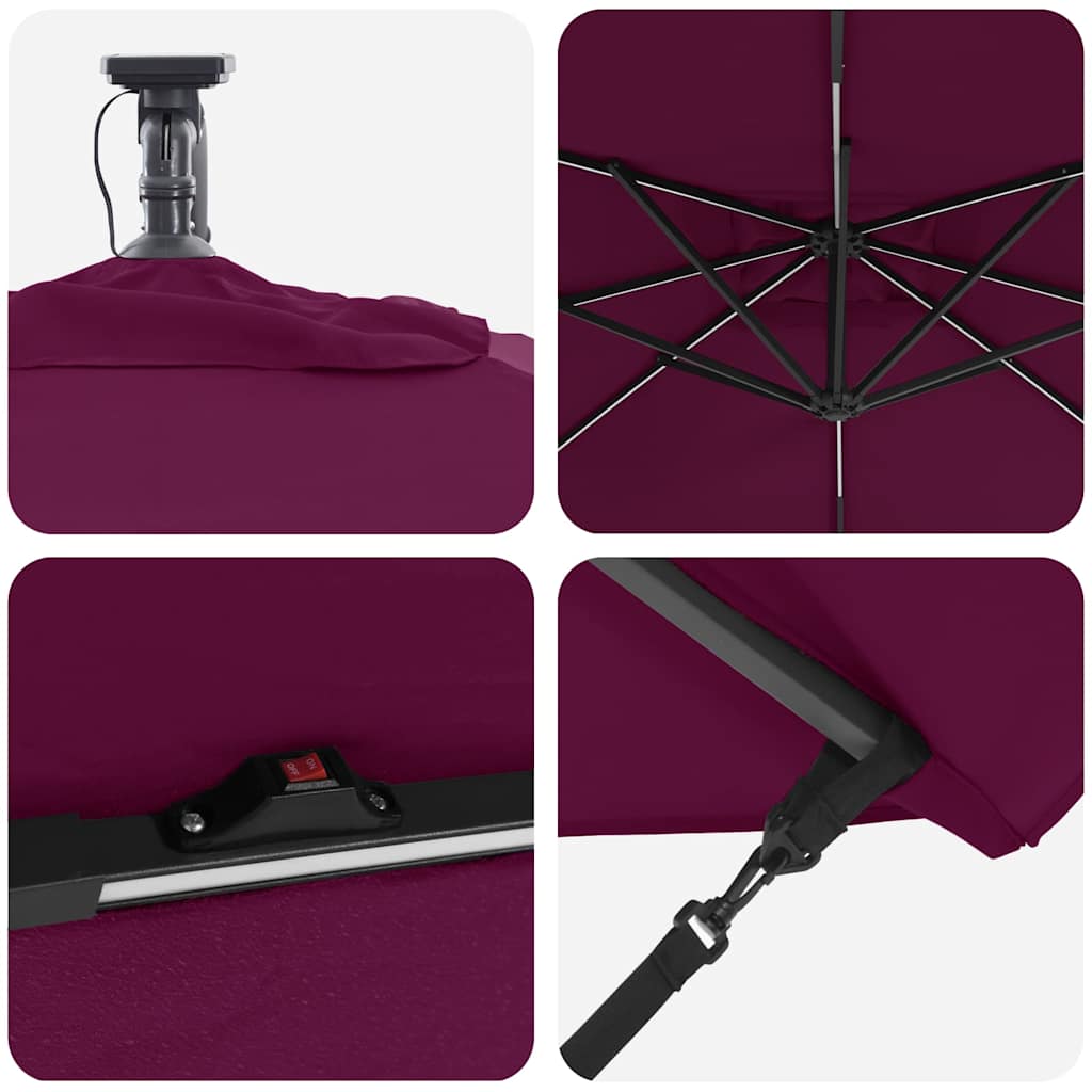 Ombrellone con strisce LED Rosso Bordeaux 249 x 249 x 250 cm