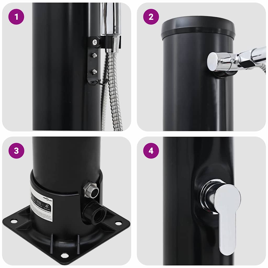 Doccia Solare da Esterno 20 l PVC e Alluminio Nero