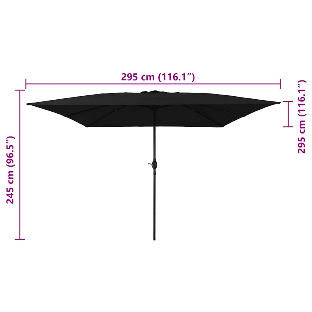 Ombrello da giardino Nero 295 x 295 x 245 cm